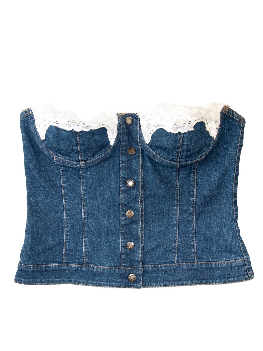 D&G Dolce & Gabbana Y2K Denim Corset Bustier Top Lace Trim Size S/M